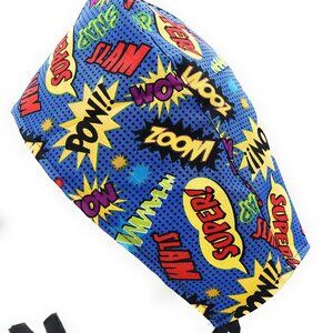 Pow! Zap Zoom Comic Book Super Hero Action Words Surgical Scrub Cap Medical Cap